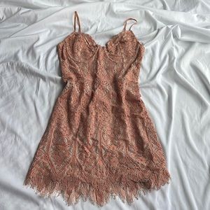 peach lace mini dress